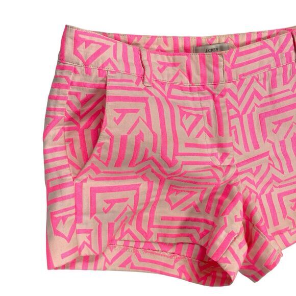 J. Crew Chino Shorts Womens 2 Neon Pink Geometric Pattern Summer Vacation Casual - Picture 2 of 9